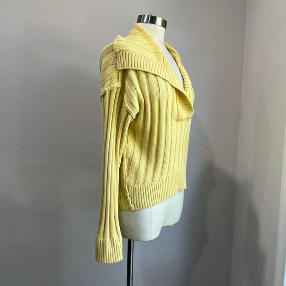 Hippie Rose Ribbed Sweater Size L Yellow Collared Preppy Knit Pullover - Picture 3 of 7